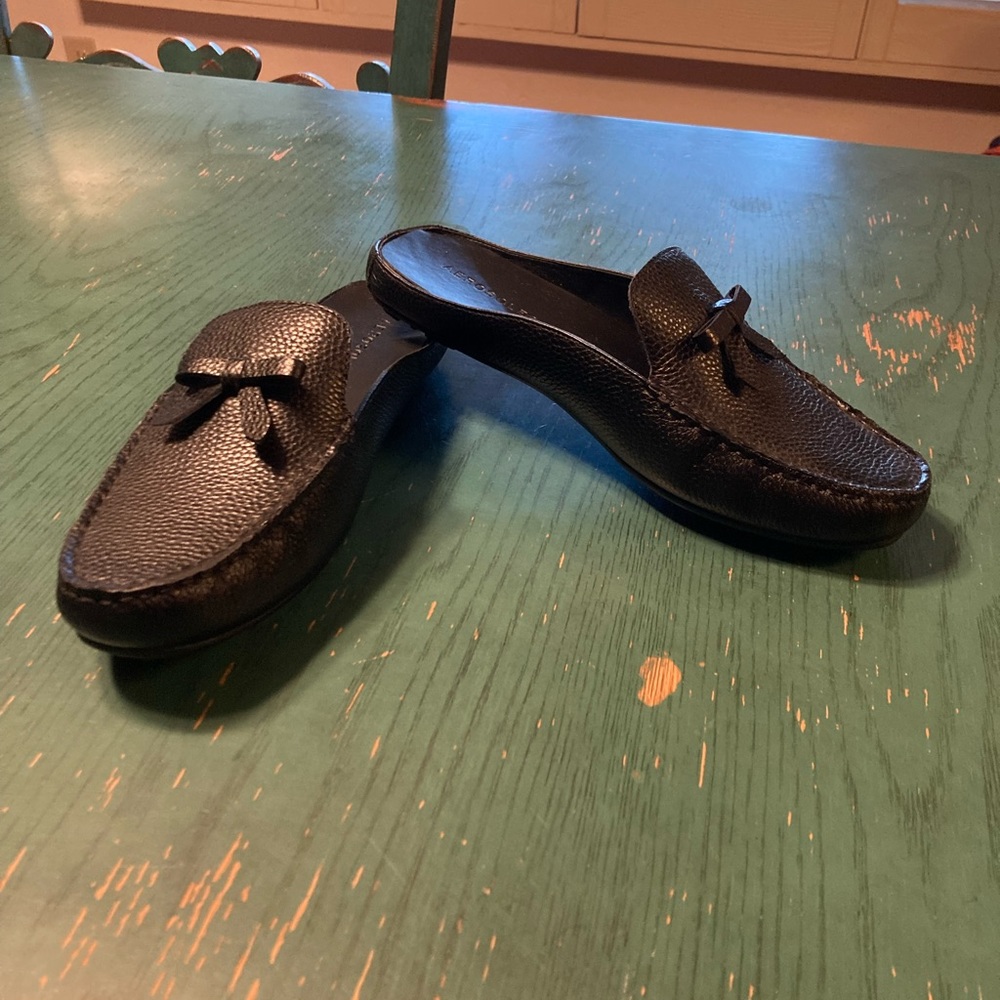 Aerosoles Bowie Black Grosgrain Leather Mules Moccasins Flats Shoes 7  1/2